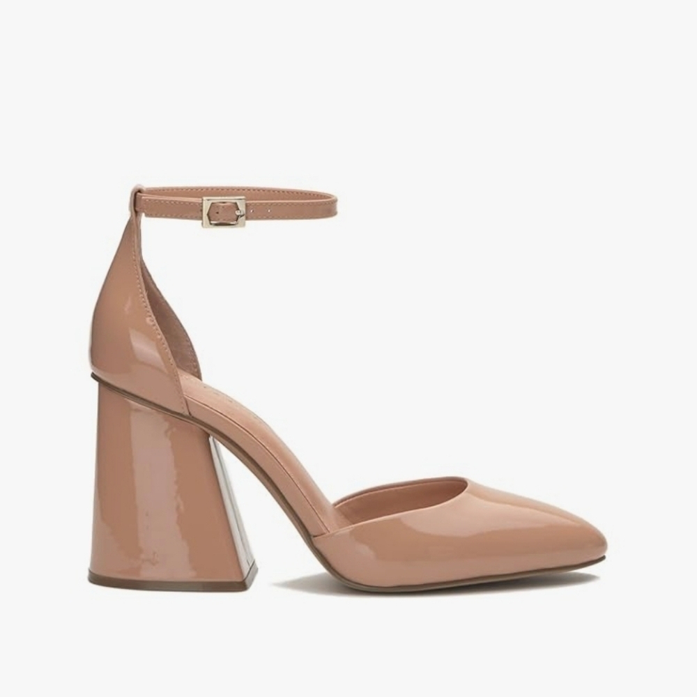 Vince Camuto Womens Addilenz Block Heel Ankle Pump Nude Tan Patent Leather Sz 9 - Picture 3 of 9